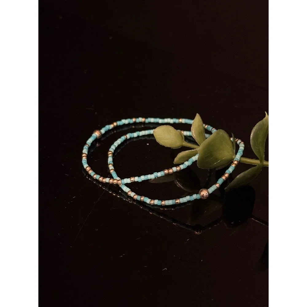 enewton Hope Unwritten Bracelet Set Turquoise Gold Filled Beaded Stretch 2pc